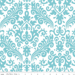 Hollywood Large Damask Aqua On White