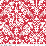 Hollywood Large Damask In White On Red