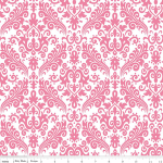 Hollywood Medium Damask In Hot Pink On White