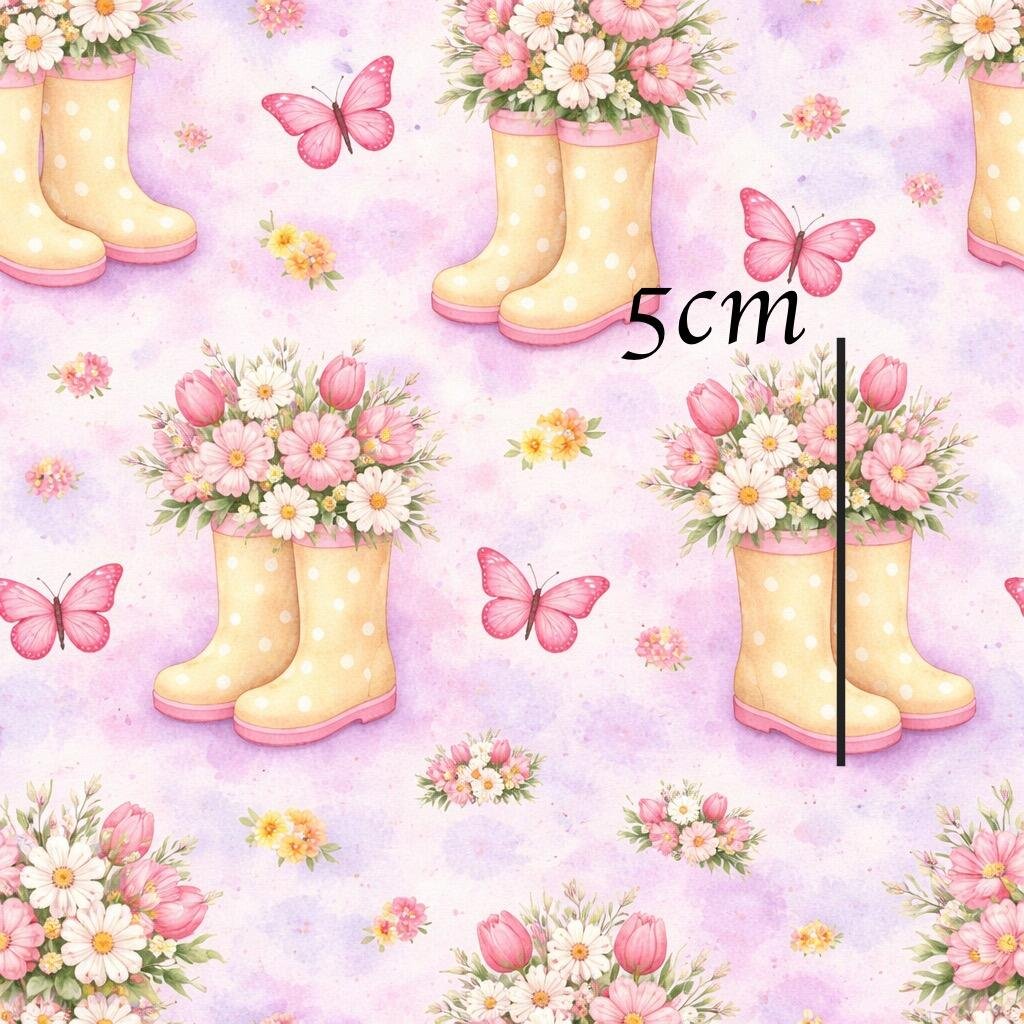 Pastel rain boots with floral bouquets