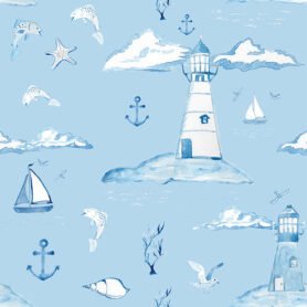 Pre - Order Sail Away With Me Nautical Toile De Jouy Boats Lighthouses