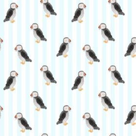 Pre-Order Watercolour Puffins - Blue Strips