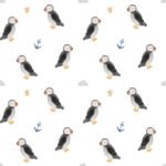 Pre-Order Watercolour Puffins White