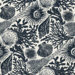 Pre-Order Boho Shells And Coral Block Print Dark Blue On Off White