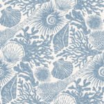 Pre-Order Boho Shells And Coral Block Print Denim Blue On Off White