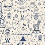 Pre-Order Whimsical Vintage Circus Parade Joyful Animals Clown Ivory Navy Kids Toile