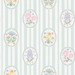 Pre-Order Cottage Botanical Medallions of Flowers And Vertical Stripes in Soft Green