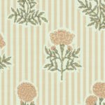 Pre-Order Block Print Marigold Floral Garden Linen Look Pin Stripes Sand Beige Sage