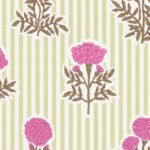 Pre-Order Block Print Marigold Floral Garden Linen Look Pin Stripes Hot Pink Gold
