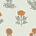 Pre-Order Block Print Marigold Floral Garden Linen Look Pin Stripes Gold Green Sage