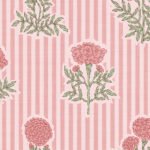 Pre-Order Block Print Marigold Floral Garden Linen Look Pin Stripes Green Red Coral