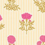 Pre-Order Block Print Marigold Floral Garden Linen Look Pin Stripes Pink Olive Gold