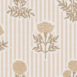 Pre-Order Block Print Marigold Floral Garden Linen Look Pin Stripes Beige Brown Ivory