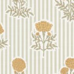 Pre-Order Block Print Marigold Floral Garden Linen Look Pin Stripes Yellow Beige Sage