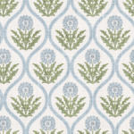Pre-Order Ogee Dotted Striped Rustic Flowers On Linen Texture In Blue And Sage Green