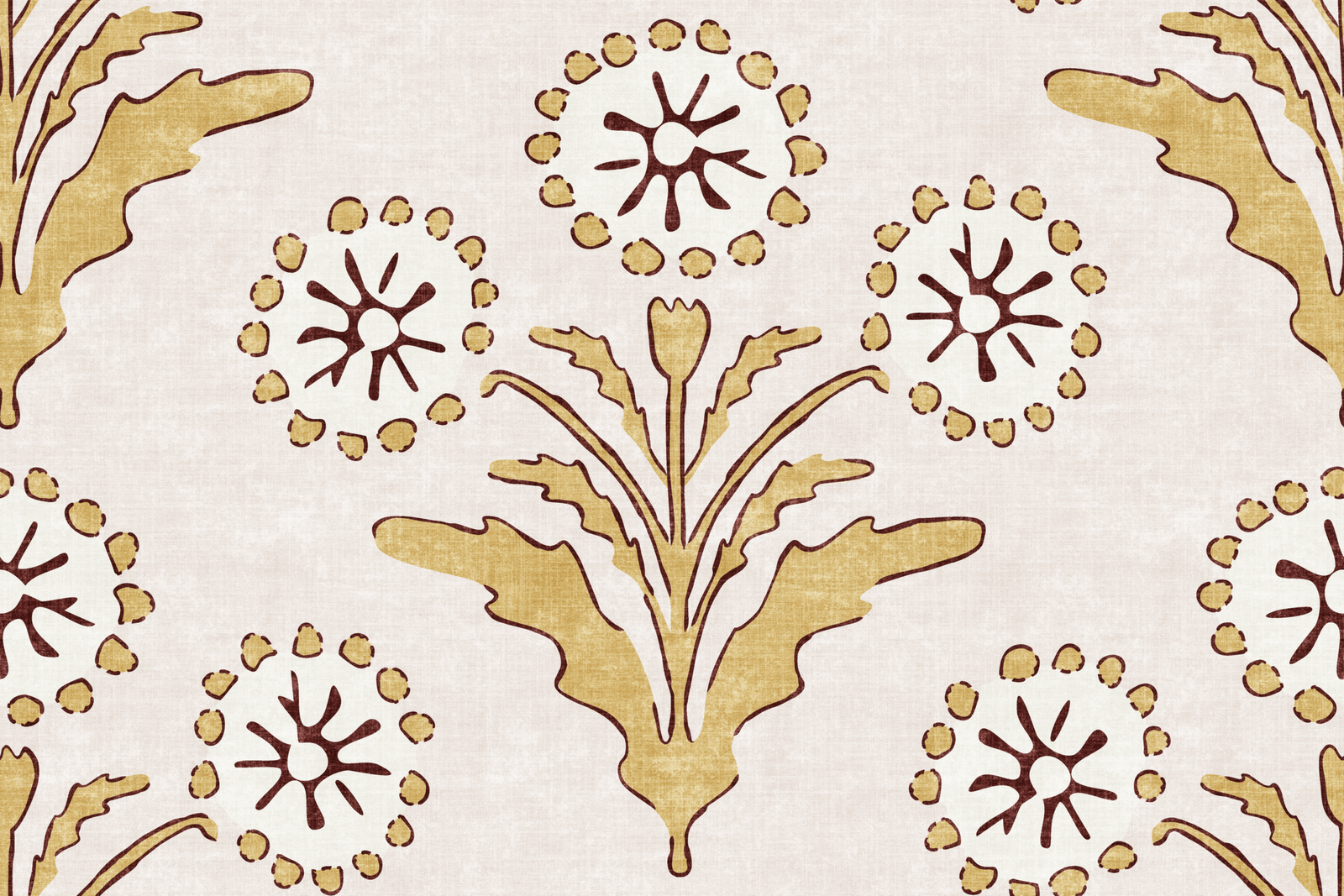 Textured-Rustic-Botanical-Dandelions-Block-Print-in-Muted-Yellow-on-Beige.png