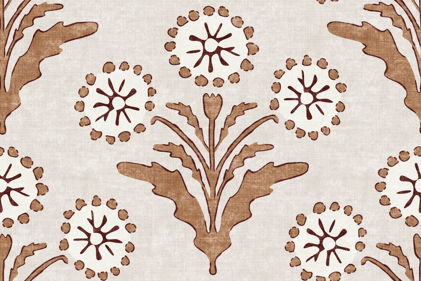 Textured-Rustic-Botanical-Dandelions-Block-Print-in-Soft-Brown-on-Beige.png