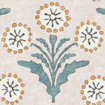 Pre-Order Textured Rustic Botanical Dandelions Block Print in Teal Blue and Yellow