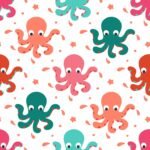 Pre-Order Playful Cute Octopus Ocean Animals Sea Life Kids Fabric White Neon Green Red