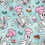 Pre-Order Skeleton and Sweets Halloween Theme Bakery Pattern Novelty Blue