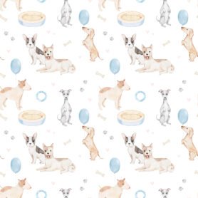 Pre-Order Puppy friends Watercolor French Bulldog Dachshund Bull Terrier Italian Greyhound and Laika Blue Colourway