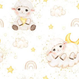 Pre-order Cute Baby Lamb On Clouds With Stars and Moon