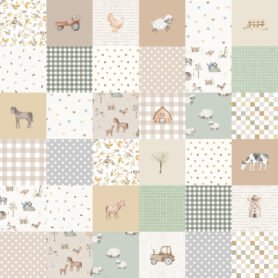 Pre-Order Patchwork Cheater Quilt Farm in Tan Green