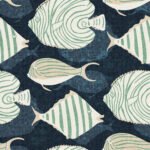 Pre-Order White Boho Fish On Textured Linen Indigo Blue