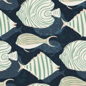 Pre-Order White Boho Fish On Textured Linen Indigo Blue