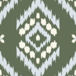 Pre-Order Boho Hand Drawn Ikat Tribal Abstract Geometric in Blue and Cream On Green
