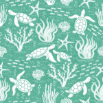 Pre-Order Coastal Ocean Life with Cute Sea Turtles and Fish in Dark Seafoam Green