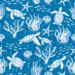 Pre-Order Coastal Ocean Life with Sea Turtles and Fish in Dark Tropical Blue