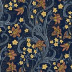 Pre-Order Arts and Crafts Tiger Lily And Wildflower Historic Botanical Block Print Navy