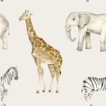 Pre-Order Safari Animals On Neutral Backgraound Giraffes Elephants Zebra