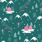 Pre-Order Ski Lodge Pattern Mountain Pattern Novelty Pattern Green Color
