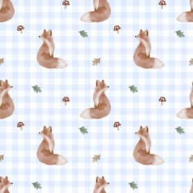 Pre-Order Watercolour Autumn Woodland Fox Blue Gingham