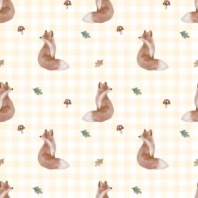 Pre-Order Watercolour Autumn Woodland Fox Yellow Gingham