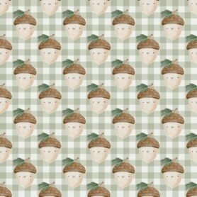 Pre-Order Watercolour Autumn Acorns Green Gingham