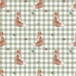 Pre-Order Watercolour Autumn Woodland Fox Green Gingham