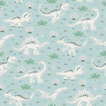 Pre-Order Hand Drawn Cute Dinosaurs Kawaii Kids Nursery Decor In Powder Blue