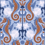 Pre-Order Seahorse Art Nouveau Damask Trident Mythical Sea Creatures
