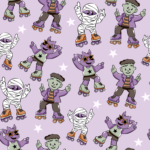 Pre-Order Roller Skating Monsters Cute Lavender Halloween Frankenstein
