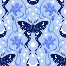 Pre-Order Celestial Luna Moth Lily Mystical Moon Star Watercolor Indigo