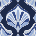 Pre-Order Art Deco Navy Blue Damask Fan Art Nouveau Vintage Ocean Shell