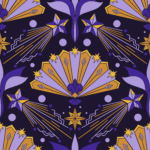 Pre-Order Art Deco Celestial Shooting Stars Midnight Purple Gold Vintage