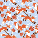Pre-Order Autumn Fox Climbing Trees and Flying Red Maple Leaves Blue Sky