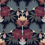 Pre-Order Art Nouveau Hibiscus Lotus Botanical Damask Floral Wallpaper