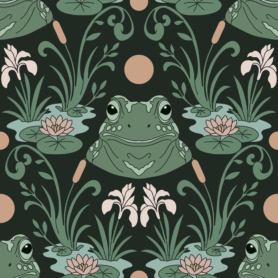 Pre-Order Art Nouveau Frog and Lily Pond Botanical