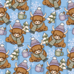 Pre-Order Cozy Winter Highland Cow Christmas Calf Snowflake Icy Blue
