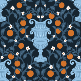 Pre-Order Mediterranean Orange Tree Fountain Navy Blue Citrus Garden